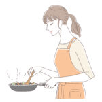 女性料理姿イラスト